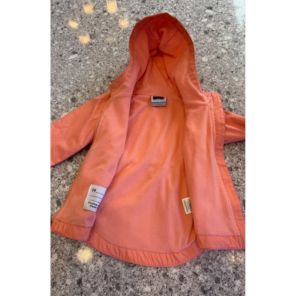 Columbia Girls 3T Coral Fleece Lined Omni-Tech Hooded Rain Jacket Rainy Trails
